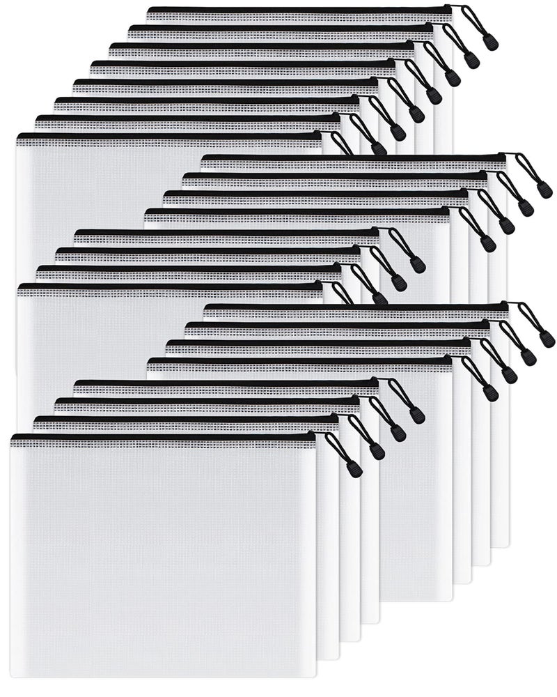 SUNEE Mesh Zipper Pouch 9.2x12.5 in (Black, 24 Packs),Extra Large Water-Resistant Zip Bag for School Office Supplies, Puzzles & Games Organizing Storage - Image 1